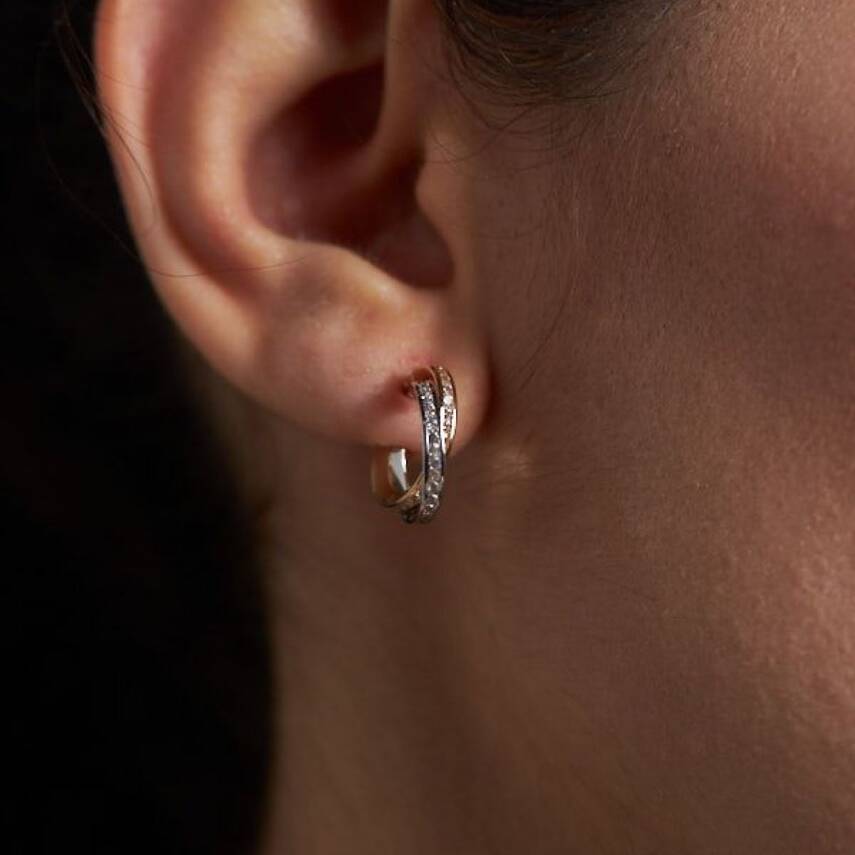 Taşlı İkili Halka Altın Küpe - Semih Haşhaş Kuyumculuk