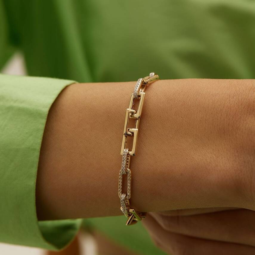 Taşlı İri Ataş Zincir Altın Bileklik - Semih Haşhaş Kuyumculuk