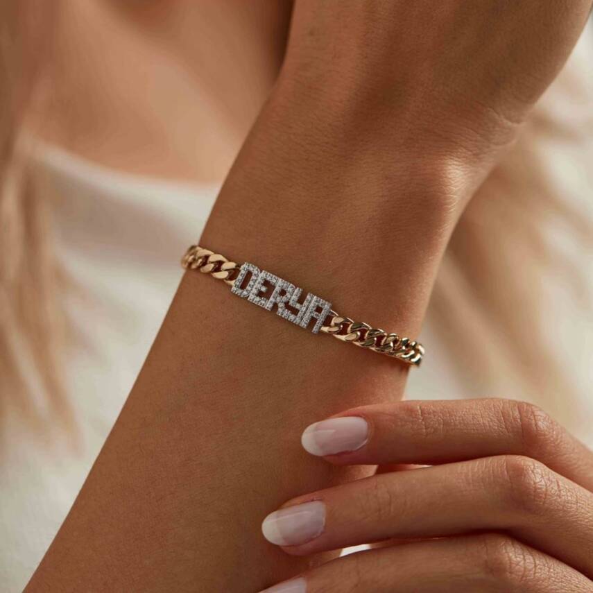 Taşlı İsme Özel Tasarım Altın Bileklik - Semih Haşhaş Kuyumculuk