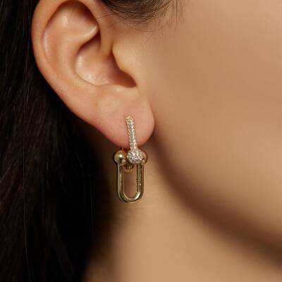 Taşlı İtalyan Ataçlı Altın Küpe - 1