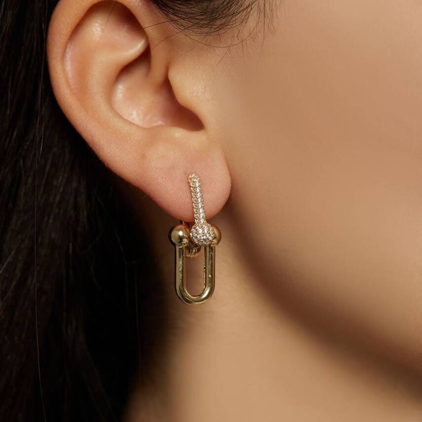 Taşlı İtalyan Ataçlı Altın Küpe - 1