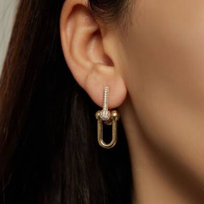 Taşlı İtalyan Ataçlı Altın Küpe - 2