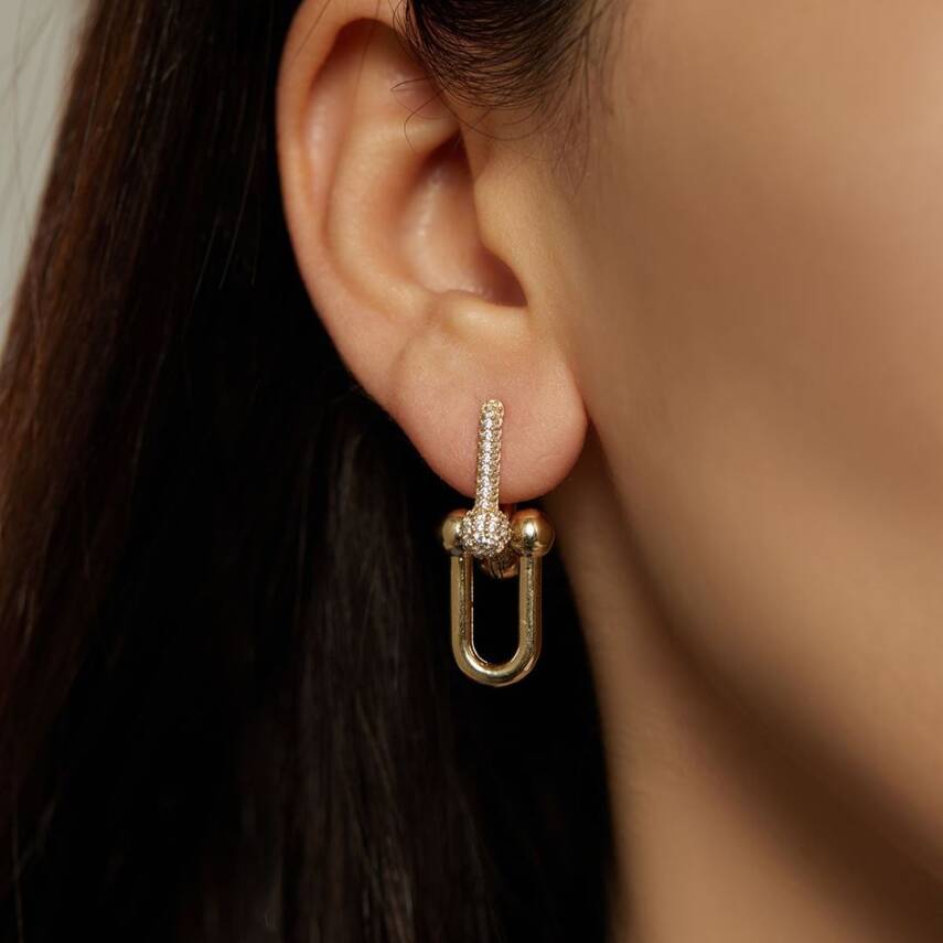 Taşlı İtalyan Ataçlı Altın Küpe - 2