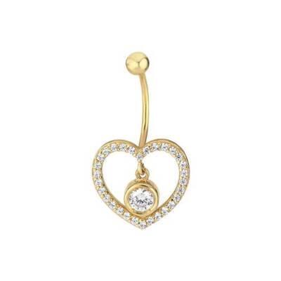 Taşlı Kalp Altın Göbek Piercingi - 1