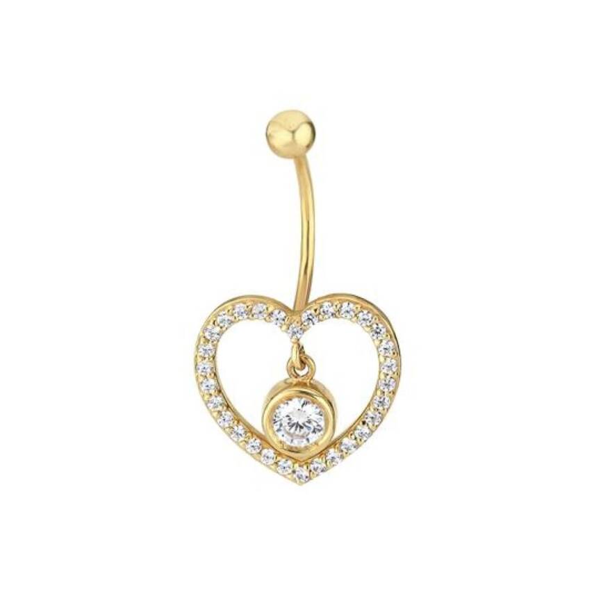 Taşlı Kalp Altın Göbek Piercingi - 1