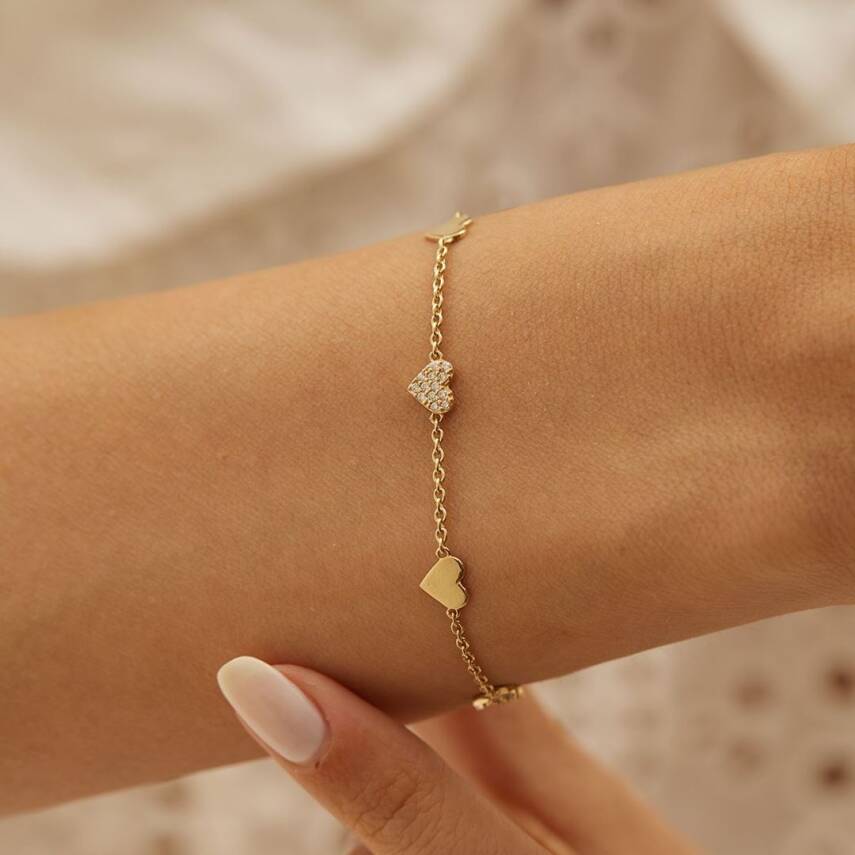 Taşlı Kalp Dizili Altın Bileklik - Semih Haşhaş Kuyumculuk (1)