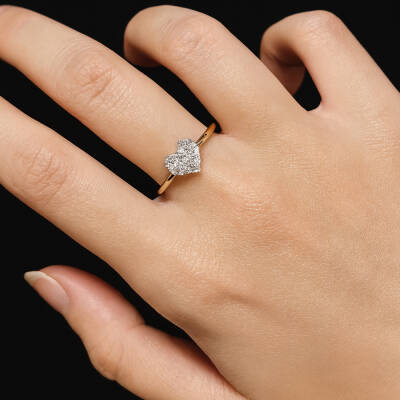 Taşlı Kalp Kesim Altın Yüzük - 2