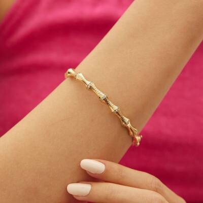 Taşlı Kemik Altın Kelepçe Bilezik - 1