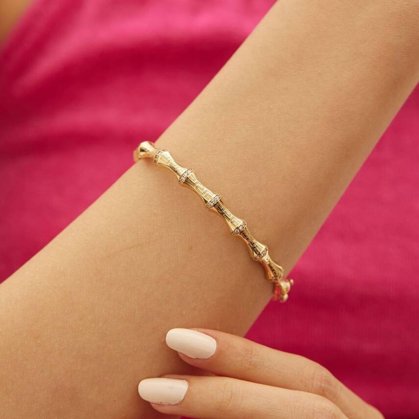 Taşlı Kemik Altın Kelepçe Bilezik - Semih Haşhaş Kuyumculuk