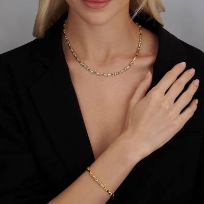 Taşlı Kemik Altın Kolye - 1