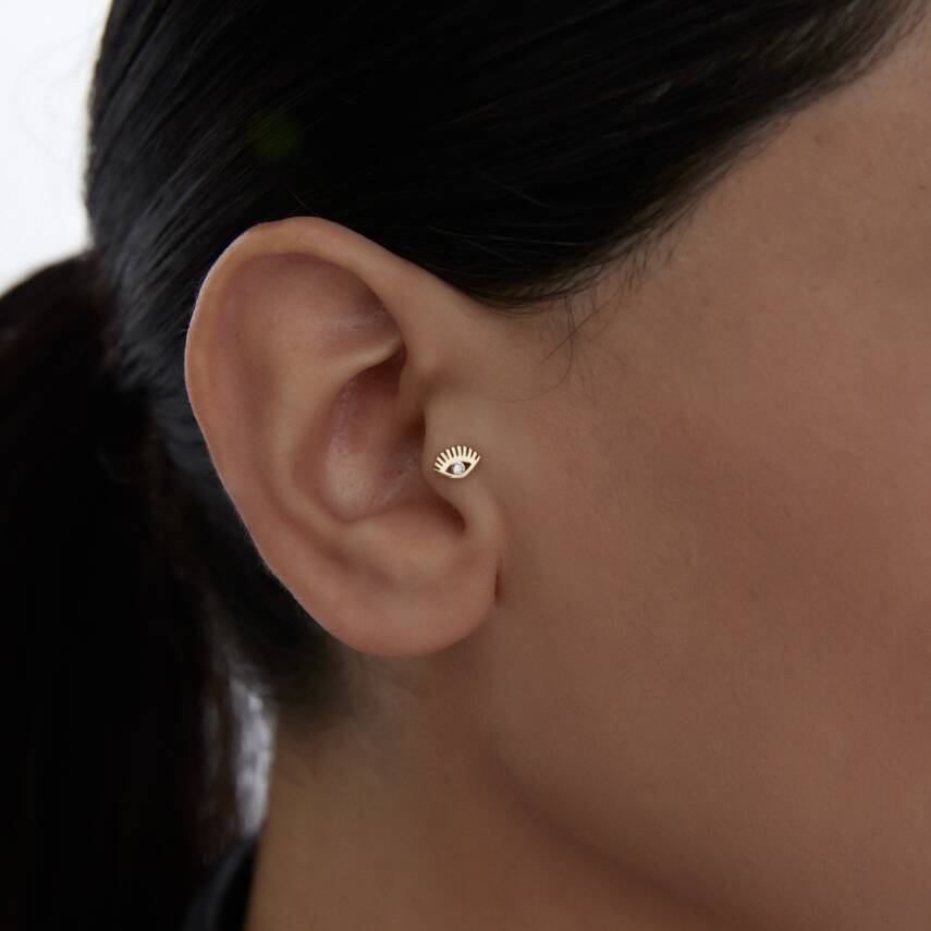Taşlı Kirpik Altın Tragus Piercing - Semih Haşhaş Kuyumculuk