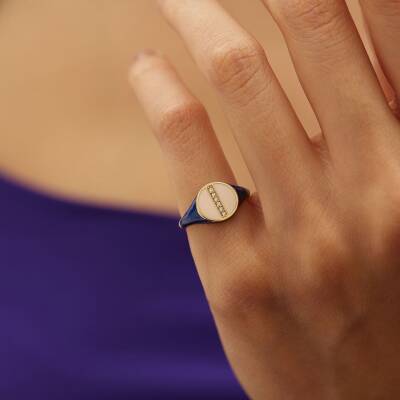 Taşlı Koyu Mavi Mineli Şövalye Altın Yüzük - 1