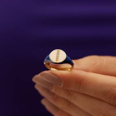 Taşlı Koyu Mavi Mineli Şövalye Altın Yüzük - 2