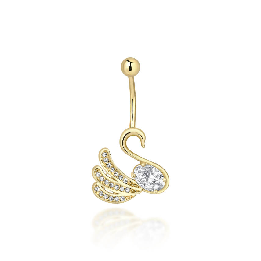 Taşlı Kuğu Altın Göbek Piercingi - 1