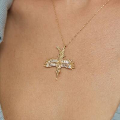 Taşlı Kuş Altın Kolye - 1