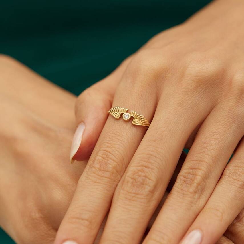 Taşlı Melek Kanadı Altın Yüzük - Semih Haşhaş Kuyumculuk