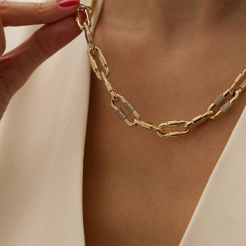 Taşlı Mineli İri Ataç Zincirli Altın Kolye - Semih Haşhaş Kuyumculuk (1)