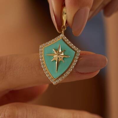 Taşlı Mineli Kutup Yıldızı Altın Kolye Ucu - 1