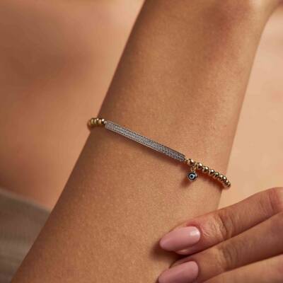 Taşlı Nazar Boncuğu Detaylı Altın Bileklik - 1