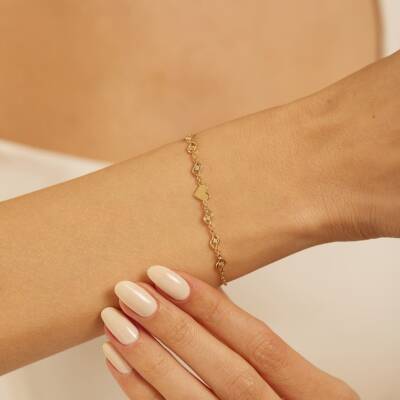 Taşlı Plaka Kalp Altın Bileklik - 1