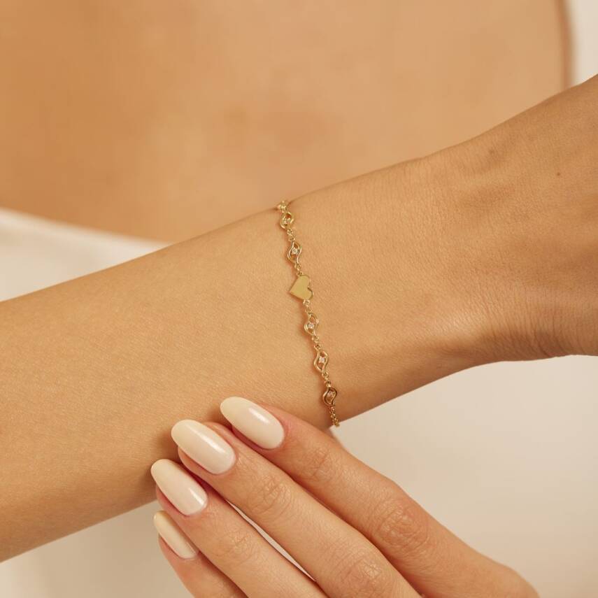 Taşlı Plaka Kalp Altın Bileklik - Semih Haşhaş Kuyumculuk