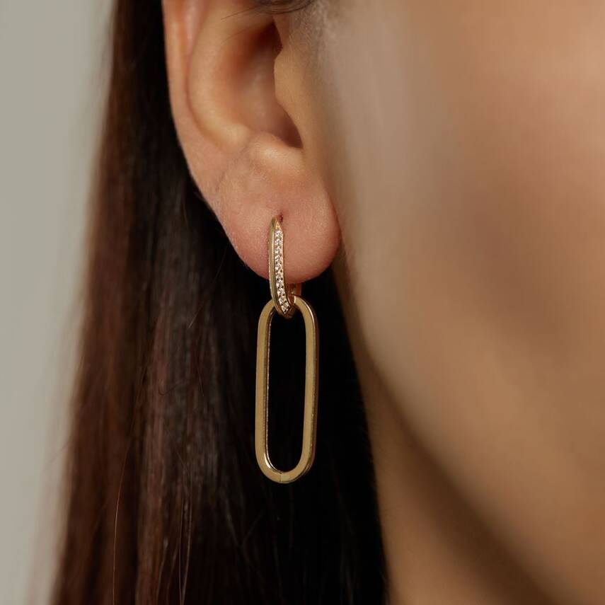 Taşlı Sallantılı Ataş Altın Küpe - Semih Haşhaş Kuyumculuk