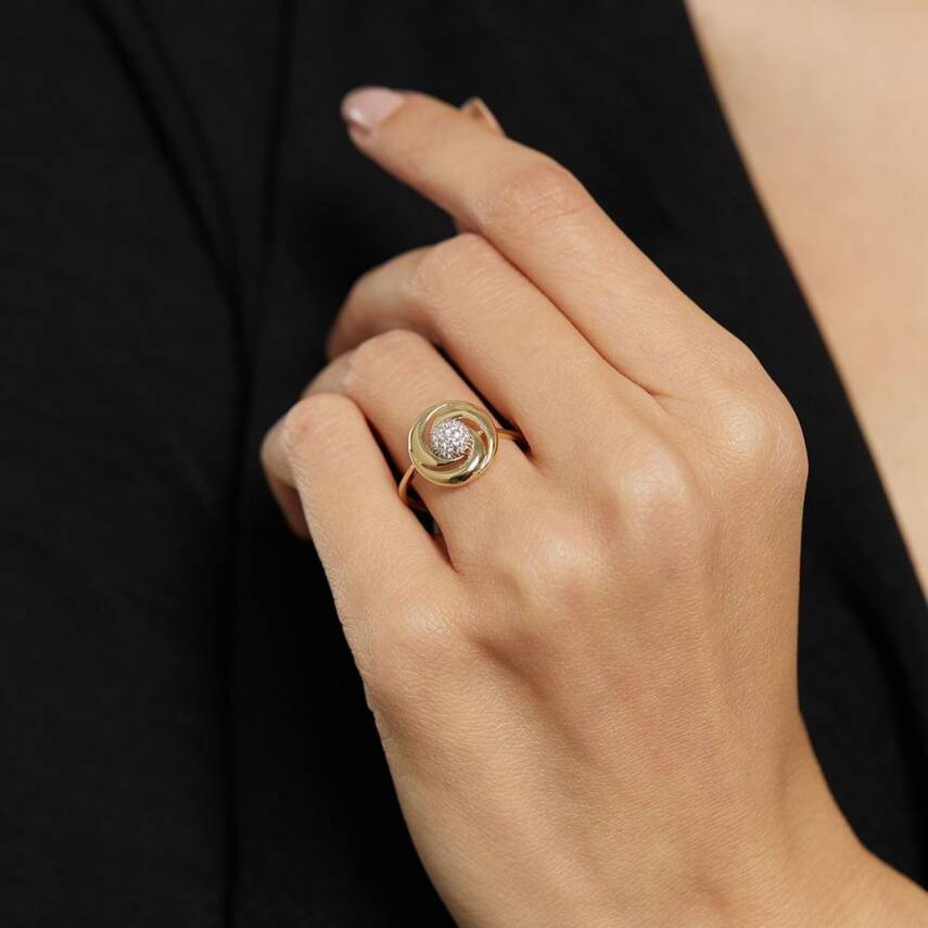 Taşlı Sarmal Tasarımlı Altın Yüzük - Semih Haşhaş Kuyumculuk