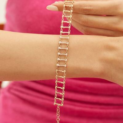 Taşlı Şeritli Altın Taşlı Bileklik - 1