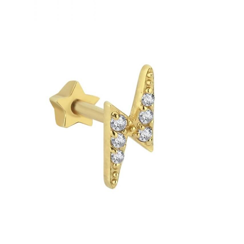Taşlı Şimşek Altın Tragus Piercing - 1