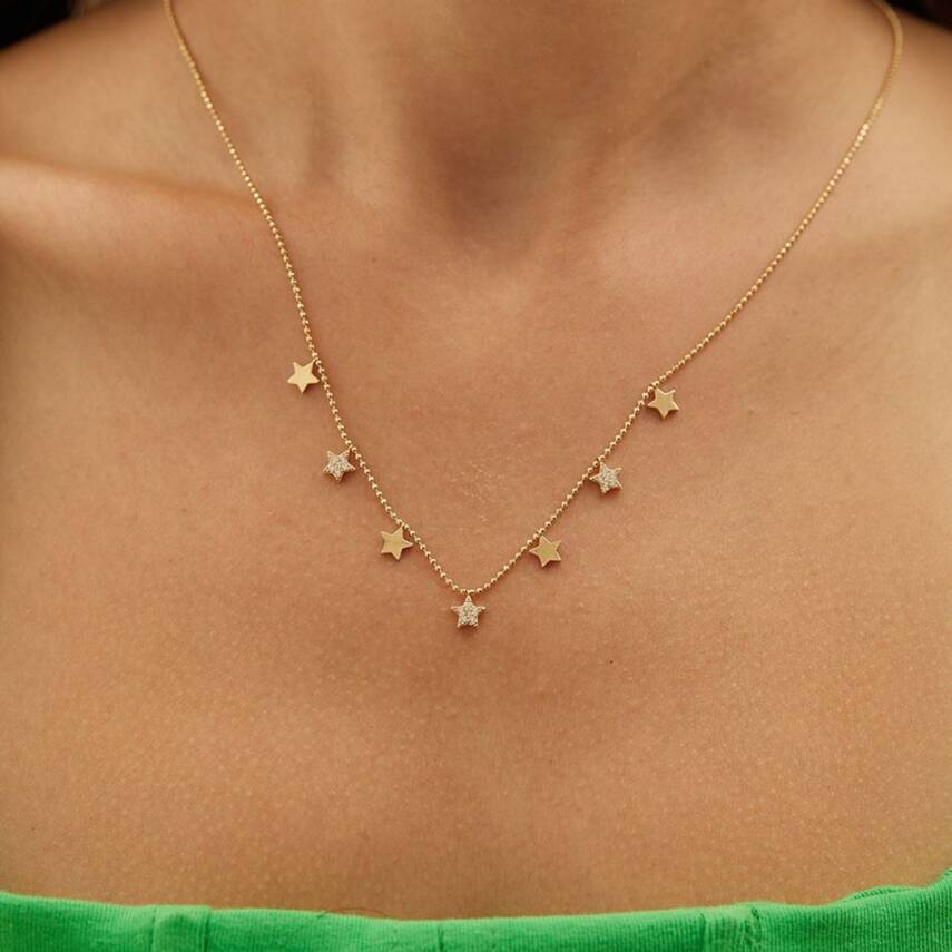 Taşlı Sıralı Yıldız Altın Kolye - Semih Haşhaş Kuyumculuk