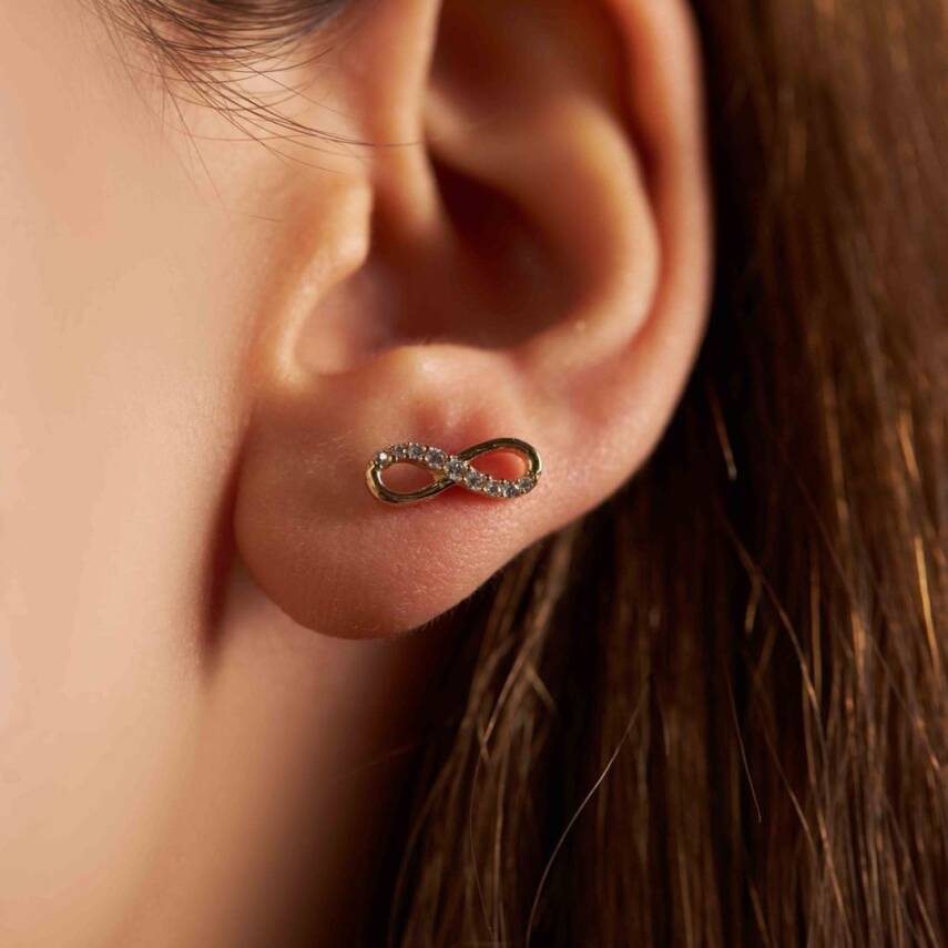 Taşlı Sonsuzluk Altın Küpe - Semih Haşhaş Kuyumculuk