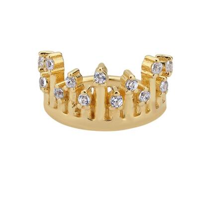 Taşlı Taç Altın Helix Piercing - 1