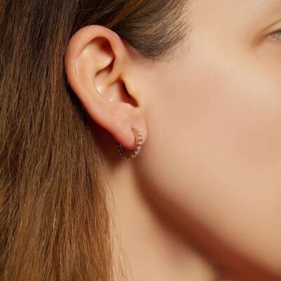 Taşlı Tamtur Halka Altın Küpe - 1