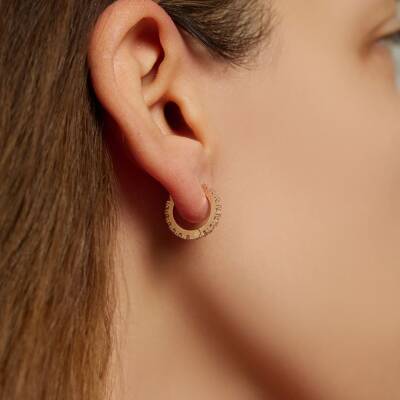 Taşlı Tamtur Halka Altın Küpe - 2