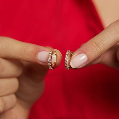 Taşlı Tamtur Halka Altın Küpe - 3