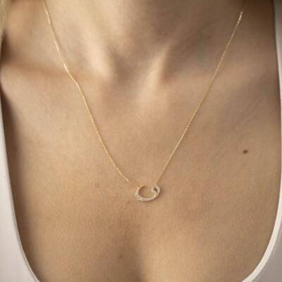 Taşlı Vav Altın Kolye - 1