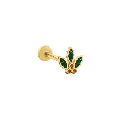 Taşlı Yaprak Altın Piercing - 1