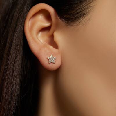 Taşlı Yıldız Altın Küpe - 1