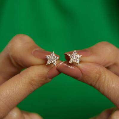 Taşlı Yıldız Altın Küpe - 2