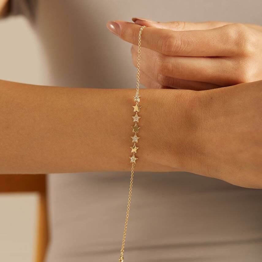 Taşlı Yıldız Dizili Altın Bileklik - Semih Haşhaş Kuyumculuk