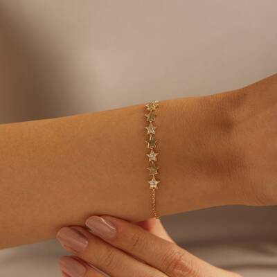 Taşlı Yıldız Dizili Altın Bileklik - 2
