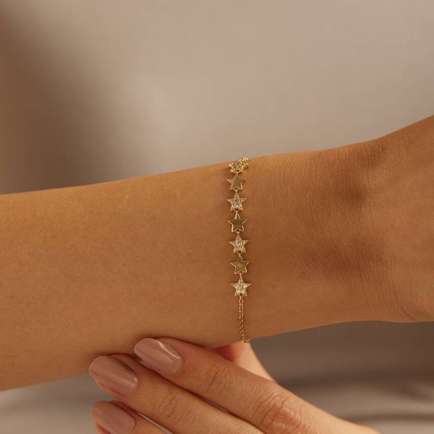 Taşlı Yıldız Dizili Altın Bileklik - Semih Haşhaş Kuyumculuk (1)