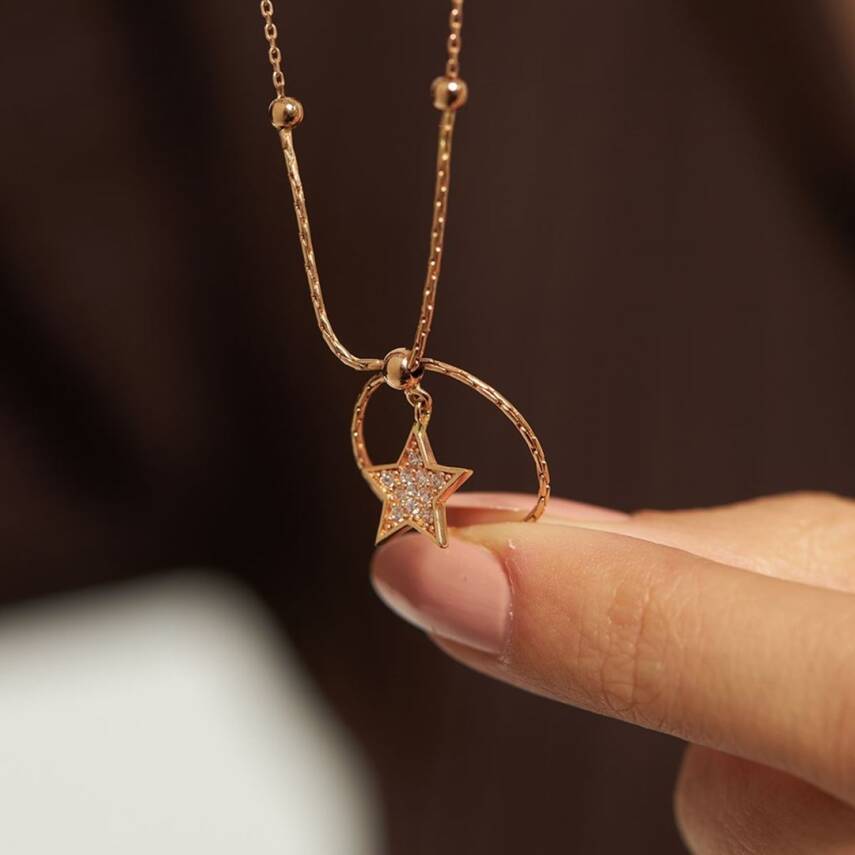 Taşlı Yıldız Halka Altın Kolye - ALTINBAŞ (1)