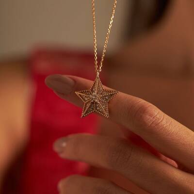 Taşlı Yıldız Rose Altın Kolye - 2