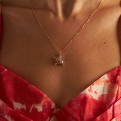 Taşlı Yıldız Rose Altın Kolye - 1