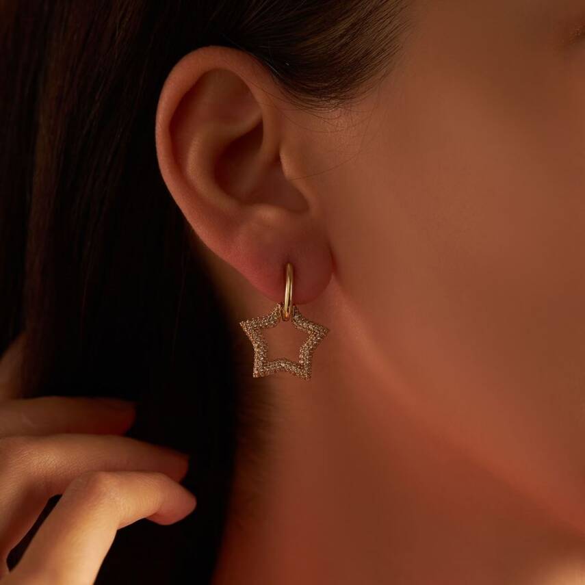 Taşlı Yıldız Sallantılı Altın Küpe - Semih Haşhaş Kuyumculuk