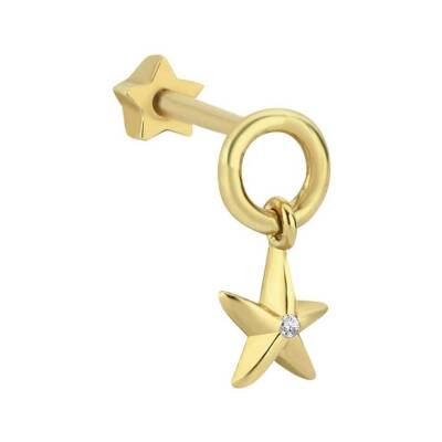 Taşlı Yıldız Sallantılı Altın Tragus Piercing - 1