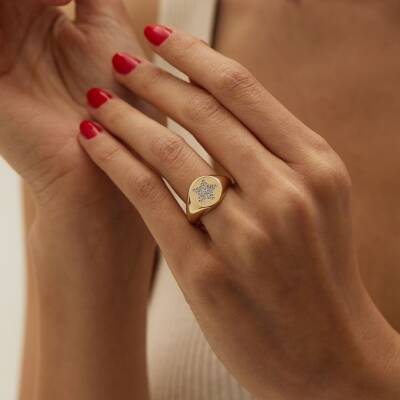 Taşlı Yıldız Şövalye Altın Yüzük - 1