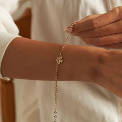 Taşlı Yonca Altın Bileklik - 2