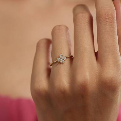 Taşlı Yonca Altın Yüzük - 1